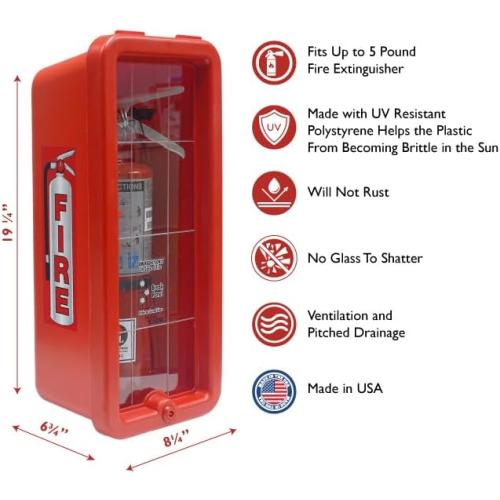 Cato 10551-H Red Plastic Chief Fire Extinguisher Cabinet for 2-1/2 or 5 lb. Extinguisher, with Hammer and Cylinder Lock