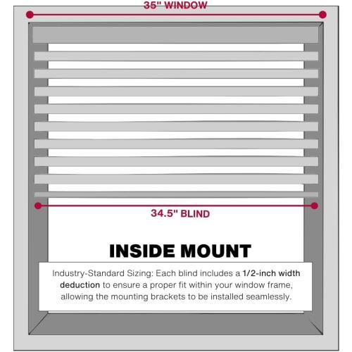 Size 35 x 60 Color White LOTUS & WINDOWARE Cordless Faux Wood Blinds, 35 Wide x 60 Long, Smooth, Snow White, 2 Inch Horizontal Blinds – for Living Room, Bedroom, Interior Door Windows