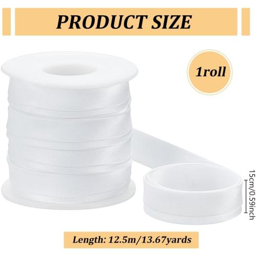 BENECREAT 13.5 Yard Satin Bias Tape, 5/8 inch Double Fold Satin Binding Bias Ribbon for Sewing, Decoration, Upholstery, Furniture, Piping and Garments, White