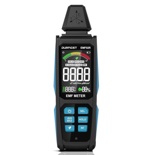 EMF Detector, DURFICST 5 in 1 Rechargeable Digital EMF Radiation Detector, Measuring Ambient Temp and Humidity, Suitable for Cell Phone Towers, Smart Meters, Home EMF Detection and Ghost Hunting