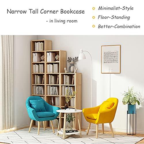 IOTXY Small Narrow Corner Bookcase - 59 Inches Tall Gap Freestanding Storage Cabinet, 7 Lattices Open Shelves Tower Rack, Cubes Bookshelf in White