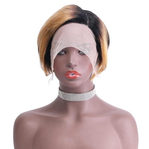 REYNA Short Pixie Cut Bob Human Hair Wig Side Part 13x4x1 Lace Wigs Ombre Honey Blonde Bob Wigs Human Hair for Black Women(T1/27#)