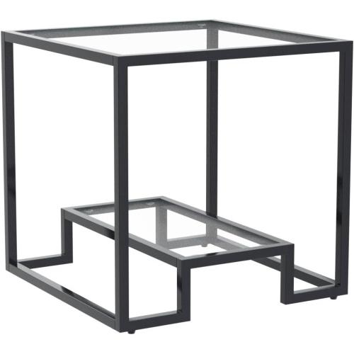 Black Metal Glass Coffee Table - Simple Center Coffee Table for Living Room Home, Metal Frame Coffee Table with 2 Shelves,Modern Table for Bedroom, Dinning Room,Office Décor