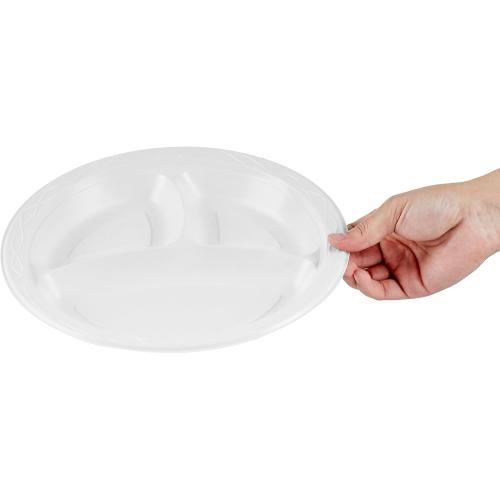 Restaurantware-RW Base 10.4 Inch Microwavable Food Plates, 150 Round Plastic Plates - 3 Compartments, Disposable, White Plastic Dinner Plates, Serve Hot And Cold Foods, For Restaurants And Cafes