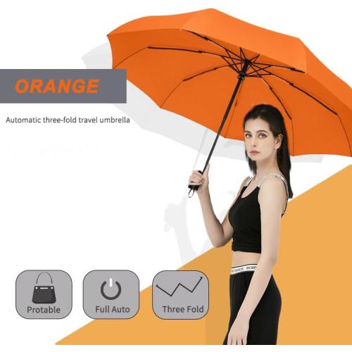 SIEPASA Windproof Travel Compact Umbrella-Automatic Umbrellas for Rain-Compact Folding Umbrella, Travel Umbrella Compact, Small Portable Windproof Umbrellas for Men Women Teenage. (Orange)
