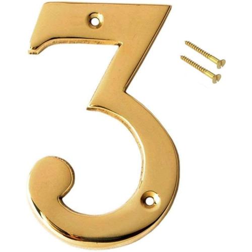 eSplanade 4 Brass House Hotel Door Number Plaque Numeric Numerical Digit 0-9 (3 (Three))