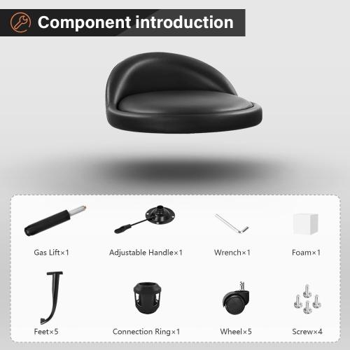 KKTONER Rolling Stool with BackRest Height Adjustable Round Chair with Wheels Swivel Drafting Work PU Leather stools Small (Black)