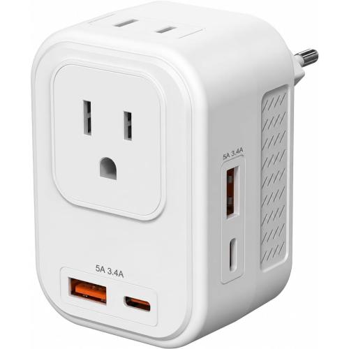 Voltage Converter for European Travel: 220V to 110V Converter US to Europe, Plug Adapter with Fast Charge 2 USB C, 2 USB A & 2 Outlets, Universal Travel Essentials for France Germany Italy Spain, etc