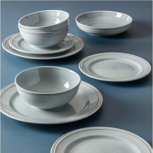 Over&back Lake Como 16 Piece Dinnerware Set Blue – Premium Stoneware Dishes – Service for 4 – Includes Dinner Plates, Salad Plates, Bowls – Reactive Glaze Finish – Microwave & Dishwasher Safe