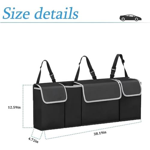 AUCELI Car Trunk Organizer, Backseat Hanging Large Storage with Adjustable Straps, Waterproof Collapsible Cargo Bag with 4 Pockets, Sturdy Space Saver Frees Trunk Floor for SUV, Truck, MPV