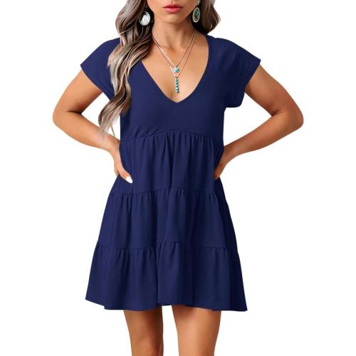 XL-Women's Casual Summer Dress Sexy V Neck Short Sleeve Flowy Ruffle 2024 Trendy Short Mini Dresses