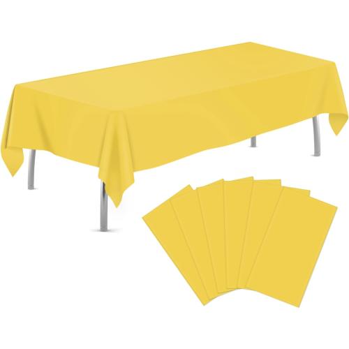 tujol Yellow 6 Pack Plastic Table Cloth 54 x 108, Disposable Tablecloths Rectangle Table Cover, Plastic Tablecloths for Parties