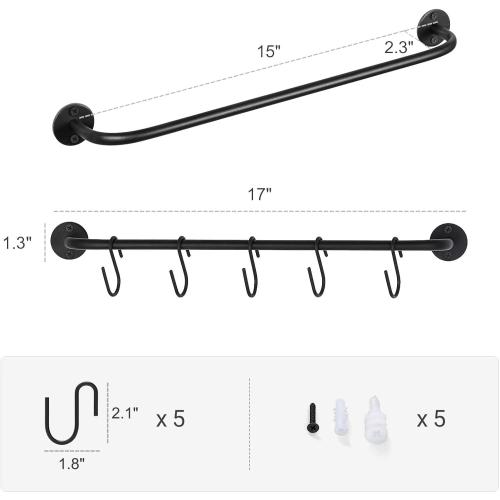 Mkono Mug Holder Wall Mounted Coffee Cup Rack Hanger Modern Metal with 5 Mug Hooks Rustic Utensil Tea Cups Storage Organizer for Kitchen Dining Room Coffee Bar,Black