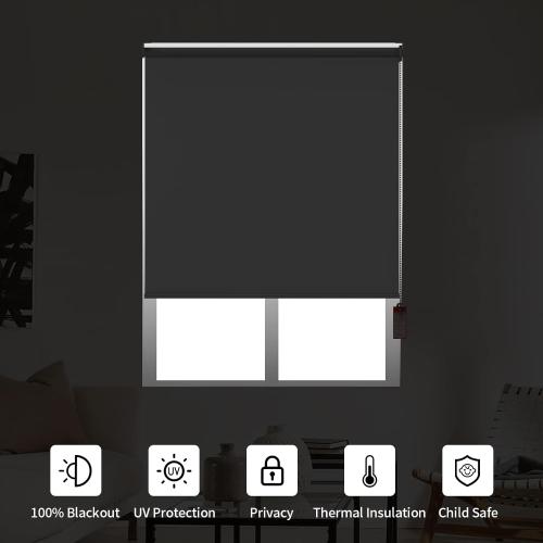 ALLBRIGHT Roller Shades for Windows, 100% Blackout Window Roller Blinds, UV Protection Fabric, Shades with Striped Jacquard, Roller Blind for Office and Home, Easy to Install, White, 34 W x 72 H