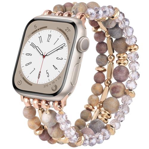 VISOOM Beaded Boho Bracelet Compatible for Apple Watch Band 40mm/38mm/41mm/42mm Iwatch Series 11 10 9 8 7 SE Series 6/5/4 Women Fashion Cute Handmade Crystal Beads Watch Strap for iPhone Bands 3/2/1
