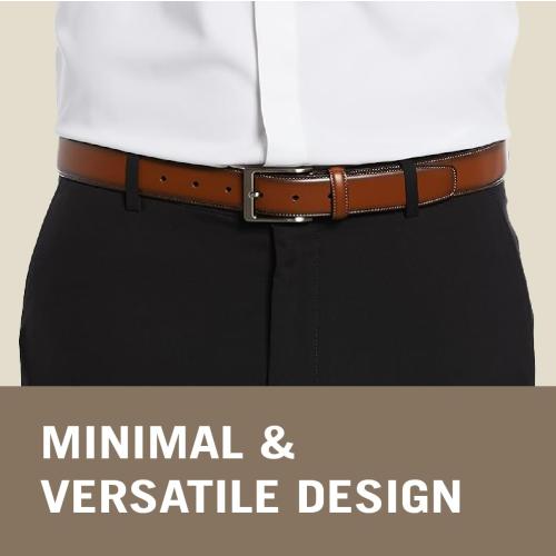 Perry Ellis Men's Portfolio Amigo Dress Belt, Leather, Stitched Edges, Metallic Buckle, 1.5 Width (Available in Big & Tall)