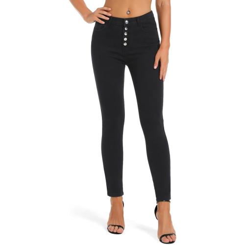 Size L FISCLOSIN Womens High Waist Stretch Jeans 5 Button Push Up Butt Lifting Skinny Colombian Jeans