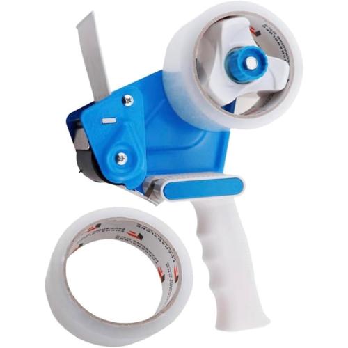 FCLMHD 2 Inch Tape Gun Dispenser with 2 Inch Carton Packing Tape, Lightweight Industrial Side Loading Tape Dispenser - Blue(2Inch