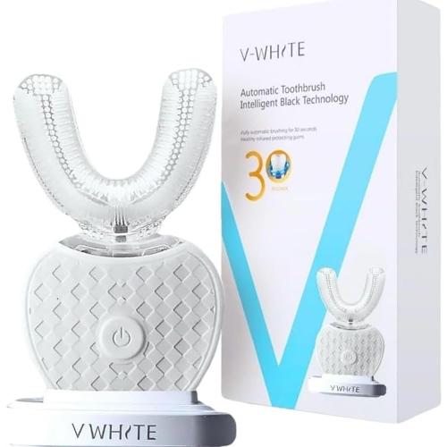 V-WHITE Ultrasonic U-Shaped Toothbrush for Teeth Whitening, Electric Toothbrush For Adults - 360° Mouth Cleansing, Hands Free Gums Protection - Wireless Charging & LED Light -Waterproof IPX7 Certified