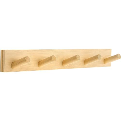 Coat Rack Wall Mount, Wooden Coat Hanger with 5 Hooks, Heavy Duty, Natural, 2 Pcs