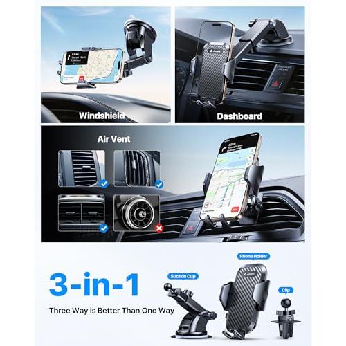 andobil Car Phone Holder, 2026 Military-Grade 89lbs Strongest Suction Phone Holders for Your Car Dashboard/Windshield/Vent Easy Clamp Car Phone Mount Stand for iPhone 17 16 15 14 13 Pro Max Samsung