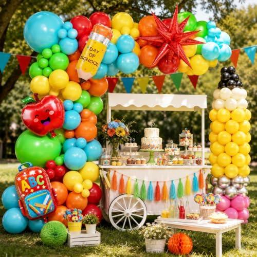 230pcs Back to School Balloon Arch Kit, Colorful Red Blue Yellow Lime Green Orange Foil Yellow Pink Nude Silver Black Pencil Balloons for First Day of School Party Decorations
