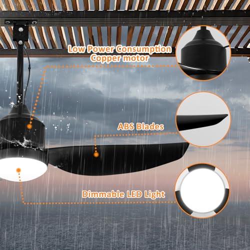 Depuley Outdoor Ceiling Fan with Light: 42 Inch Black Waterproof Gazebo Fans with Lights Outdoor Hanging - Plug in Remote App Control for Patio Indoor Farmhouse Porch - 6 Speed Reversible DC Motor