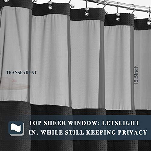 N&Y HOME Waffle Weave Shower Curtain with Snap-in Liner Set Black, 71x72