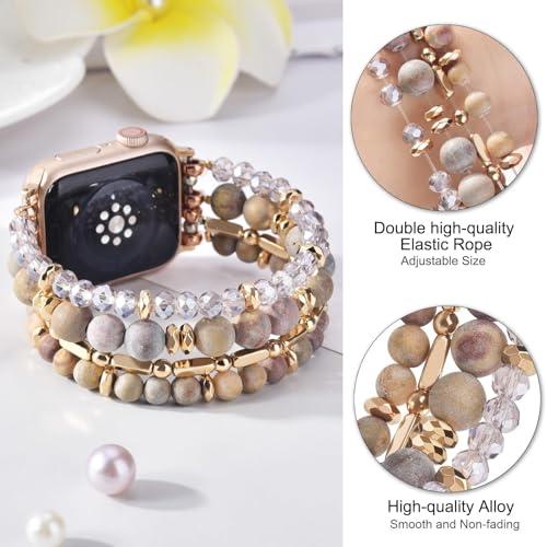 VISOOM Beaded Boho Bracelet Compatible for Apple Watch Band 40mm/38mm/41mm/42mm Iwatch Series 11 10 9 8 7 SE Series 6/5/4 Women Fashion Cute Handmade Crystal Beads Watch Strap for iPhone Bands 3/2/1