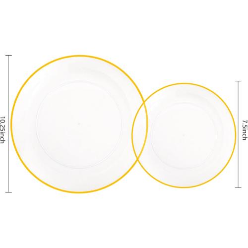 LIYH 120 Pcs Clear Gold Plastic Plates for Holiday Plastic Plates Disposable Elegant Disposable Plate Included Dinner & Dessert Plate for Wedding Holiday Valentines Day