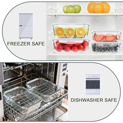 KOMUEE 4 Pack 63oz 27oz Large Glass Food Storage Containers Set with Airtight Lids, BPA-Free, Meal Prep Containers for Storing, Freezer, Microwave and Oven Safe