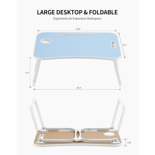 ZEAPTAC Laptop Bed Desk, Foldable Lap Desk, Portable Lap Table, Laptop Stand with Cup Holder & Tablet Slot & Lifting Handle for Working Writing Drawing & Eating - Blue