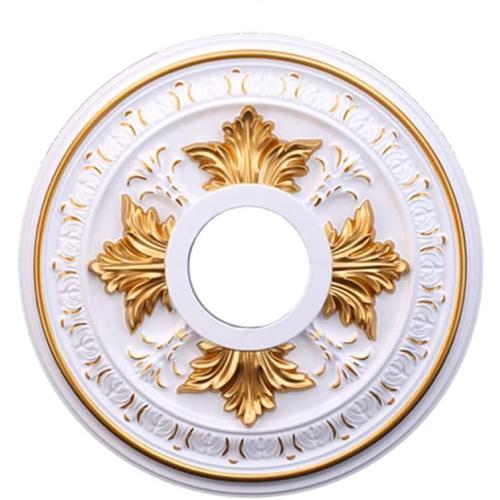 White and Gold B-15.6OD x 4.3ID PU Decorative Ceiling Medallion for Light Fixtures and Ceiling Fans, Molded Plastic, Gold and White Finish, (B-15.6OD x 4.3ID)