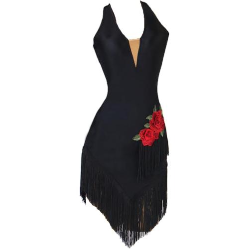 Size S ...Women's V Neck Latin Dance Performance Dresses Backless Ballroom Dress Fringe Salsa Dancing Dress Latin