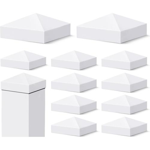 VIVIDA 4 x 4 Fence Post Caps, Pyramid PVC Vinyl Post Caps (Actual 4 x 4), Waterproof Deck Top Cover for Vinyl Fence, Lamp, Deck, Mailbox, White, 12 Pack