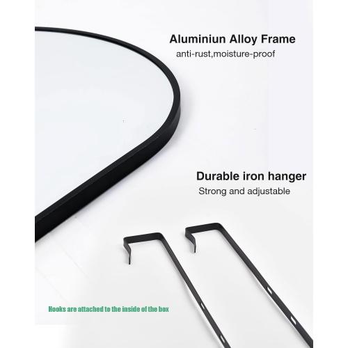 KOMCOTE Full Length Mirror 48x14 Inches - Over The Door Hanging Mirror for Bedroom, Living Room, Closet - Arch Floor Mirror, Door Mirror with Black Frame - No Drill Easy Install