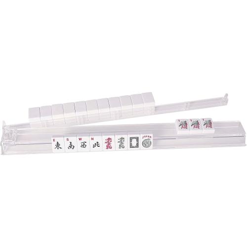 Mahjong All-in-One Tile Rack & Pusher with Bag, Clear Acrylic Mahjong Combo, Modern American Majiang, Set of 4, White