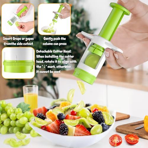 Grapes Cutter for Toddlers, Fruit & Veggie Cutter for Kids Grape Slicer Kitchen Tool, Perfect for Fruit Salads, Snacks, and Cake Decorations-Green Container-Green CrossBlade