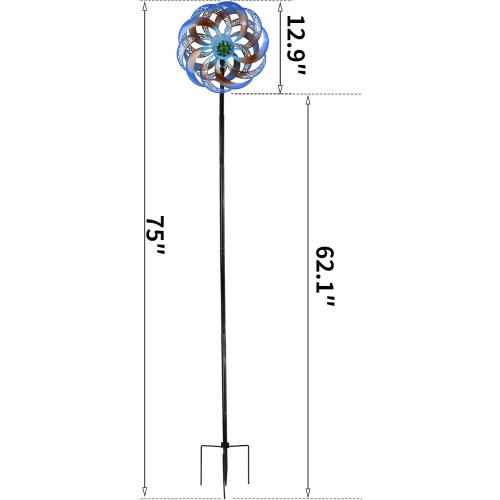 Wind Spinners Outdoor Clearance for Yard and Garden Metal Wind Spinners Outdoor 75 in Kinetic Art with Solar Powered Multi-Color Glass Ball Light for Backyard Lawn Decorations