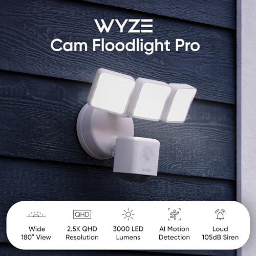 WYZE Floodlight Camera Pro, PCMag Editors' Choice 3000-Lumen LEDs, 2.5K HD Outdoor Security Camera, 180° Wide View, Motion Detection, Color Night Vision, Works with Alexa & Google, Free Expert Setup