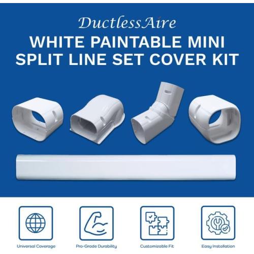 DuctlessAire White Paintable Mini Split Line Set Cover Kit - Cover for Ductless Mini Split AC & Heating System - Easy to Install Shield Kit with Wall Cap, Hide-A-Line, Coupler & End Cap (4 x 14 ft.)