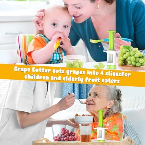 Grapes Cutter for Toddlers, Fruit & Veggie Cutter for Kids Grape Slicer Kitchen Tool, Perfect for Fruit Salads, Snacks, and Cake Decorations-Green Container-Green CrossBlade