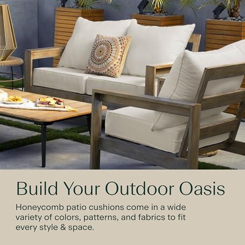 Honeycomb Outdoor Deep Seat, 24 x 23, Textured Solid Bone Chair Cushion for Patio Furniture