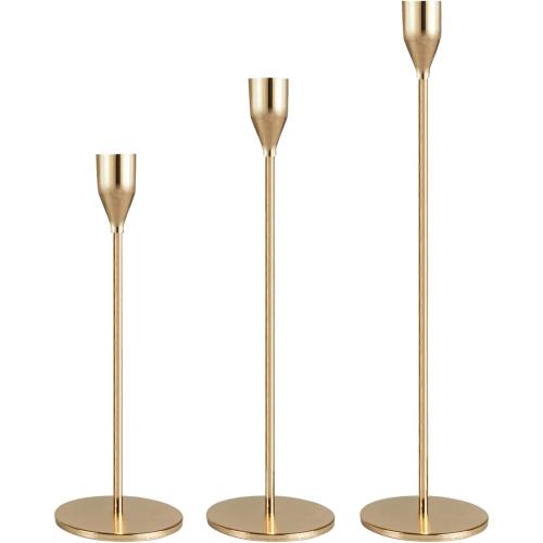 Candlestick Holders Taper Candle Holders, Candle Stick Holders Kit Decorative Candlestick Holder Set of 3 for Wedding Party Dinning Table Centerpiece Home Decoration (Gold)