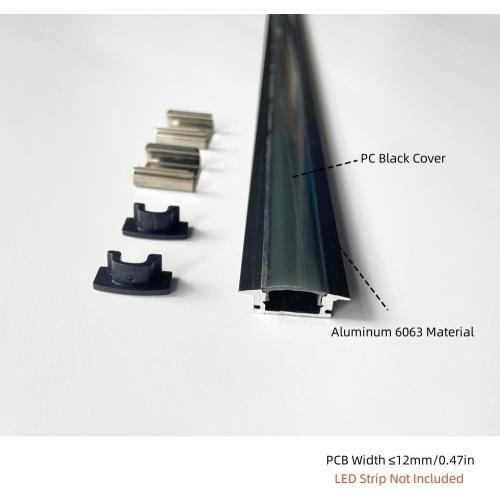 20-Pack 3.3FT/1M LED Strip Aluminum Channel Diffuser,Collar Shape Tape Light Under Cabinet Floating Shelf Alcove Recessed 17X7MM Matte Black Anodized Track, PC Black Cover Concave Slot Profile