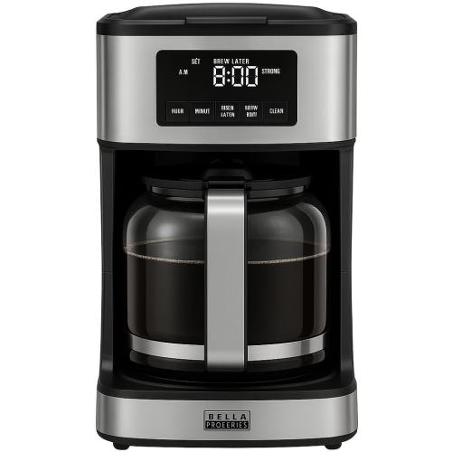 BELLAS PRO Series 12-Cup Programmable Coffee Maker, Stainless Steel and Black, Digital Display, Brew Later Function