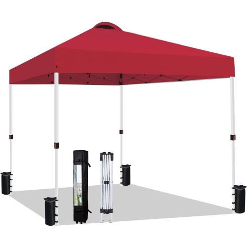 10x10 Pop Up Canopy Tent Party Tent Commercial Instant Canopies Shelter with Heavy Duty Roller Bag, Bonus 4 Sand Bags (Red)