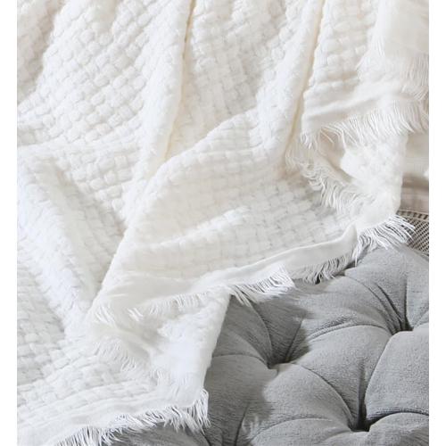CREVENT Farmhouse Boho Knitted Throw Blanket for Couch Sofa Chair Bed Home Decoration, Soft Warm Cozy Light Weight for Spring Summer Fall (50''X60'' Off White/Ivory/Cream)