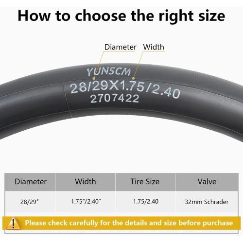YUNSCM 28/29 Heavy Duty Bike Tubes AV32mm 29x1.75/2.4 28x1.75/2.4 (45/62-622) Schrader Valve Bicycle Tubes Compatible with 28/29x1.75/1.95/2.0/2.1/2.125/2.25/2.3/2.40 Bike Tire Tubes-2 PCS