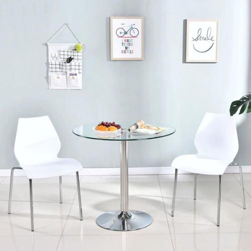 27.3 Round Glass Dining Table, Modern Circular, Sturdy Base and Perfect for 2-4 Seat, Bistro Style for Dining Room, Living Room, Balcony, Cafe